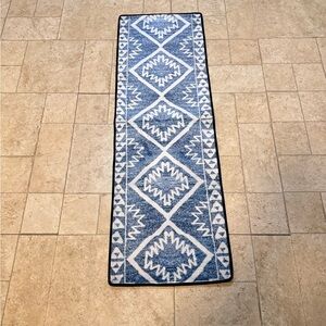 Blue and White Geometric Runner Rug